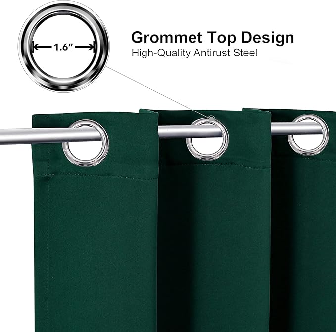 ChrisDowa Blackout Curtains 70 inches Wide for Bedroom - 2 Panels Set Extra Wide Grommet Thermal Insulated Room Darkening Curtains for Living Room (Forest Green, 70 x 84 Inch)