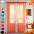 youleyar Solid Sheer Rod Pocket Curtain Voile Draperies 2 Panels White Beige Black Grey Coffee 52 Inch Width 84 Inch Long 1 Pair for Kitchen Bedroom Children Living Room Yard (Orange Red,52Wｘ84L)