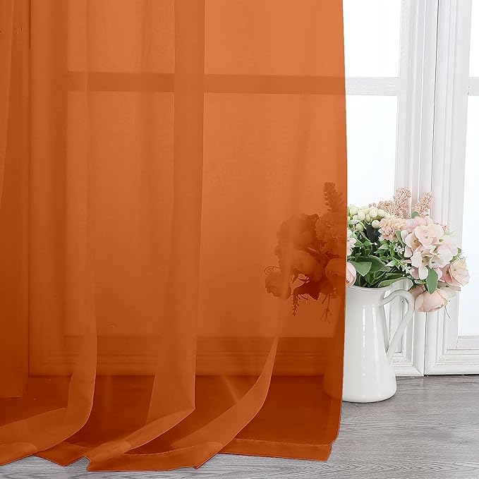 Lecloud Orange Sheer Curtains 90 Inches Long 2 Panels, Light Filtering Voile Airy Curtains, Balance Light Privacy Window Treatments with Rod Pocket for Bedroom Living Room, Each 42" W x 90" L