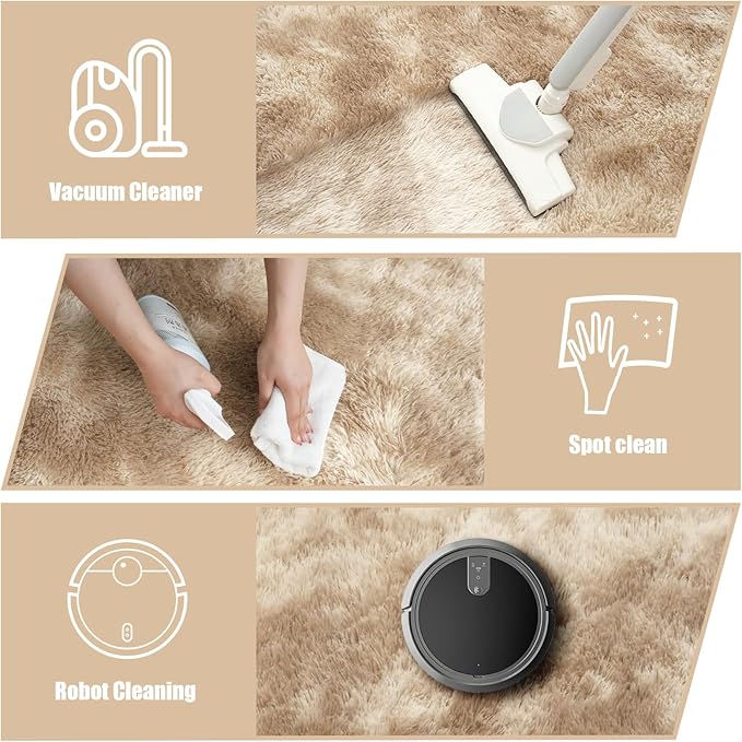 8x10 Fluffy Area Rugs for Living Room,Shag Area Rug for Bedroom,Soft Fuzzy Rug Non-Shedding Indoor Plush Carpet for Kids Bedroom Nursery Home Decor,Tie-Dyed Beige