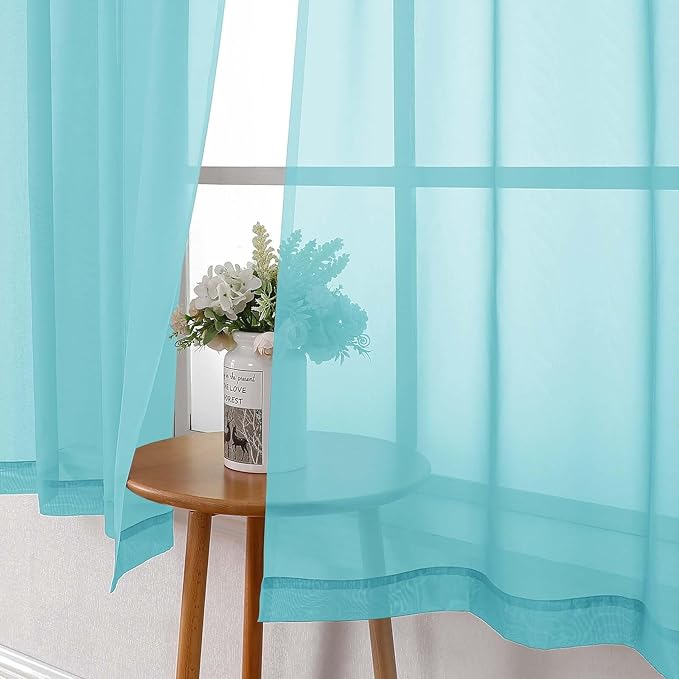 Lecloud Aqua Sheer Curtains for Living Room 78 Inches Long 2 Pcs, Dual Rod Pockets Light Filtering Airy Home Decor Window Curtains for Bedroom, Solid Color Voile Drapes, Each Panel 42" W x 78" L