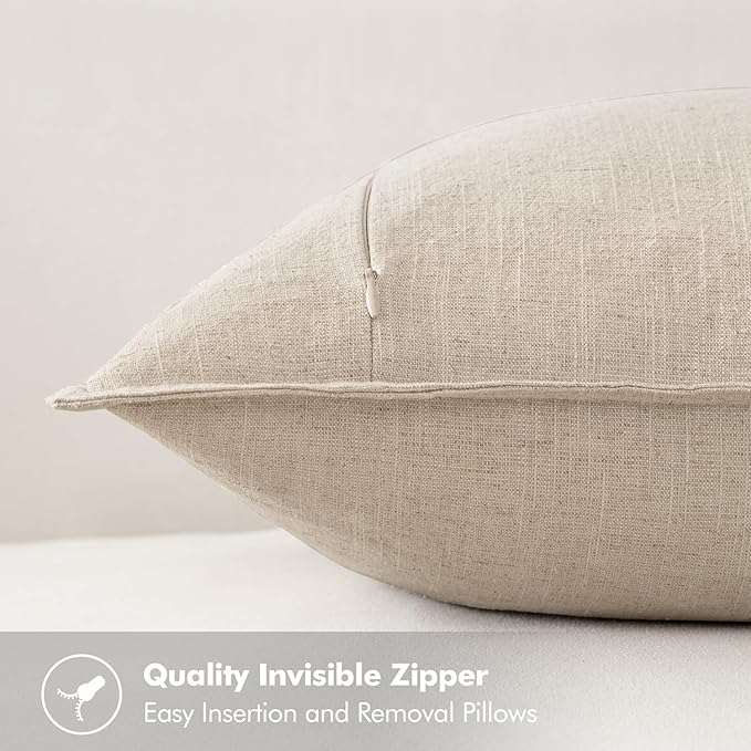 MIULEE Decorative Linen Pillow Covers 20x20 Inch Natural Beige Boho Farmhouse Neutral Couch Throw Pillows for Bed Pack of 2 Accent Modern Pillowcase Sofa Livingroom Home Decor