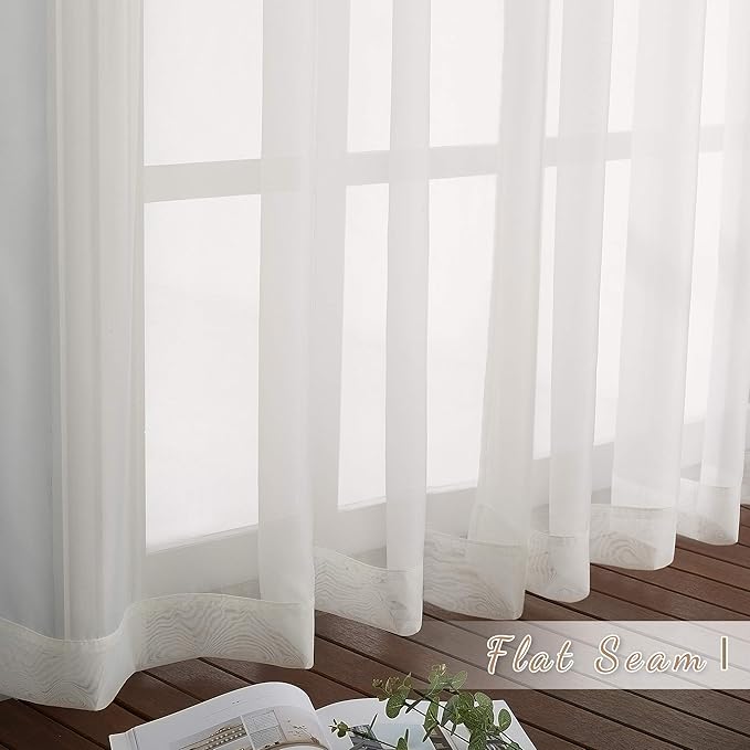 NICETOWN Sheer Curtains for Bedroom Windows 84 inch Length, Grommet Casual Voile Sheer with Light Filter Window Treatments for Nursery/Living Room, Beige, Set of 2, 54" Wide