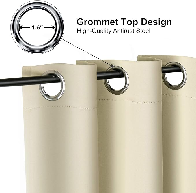 ChrisDowa Grommet Room Darkening Curtains for Bedroom and Living Room - 2 Panels Set Thermal Insulated Blackout Curtains (Beige, 52W x 54L )
