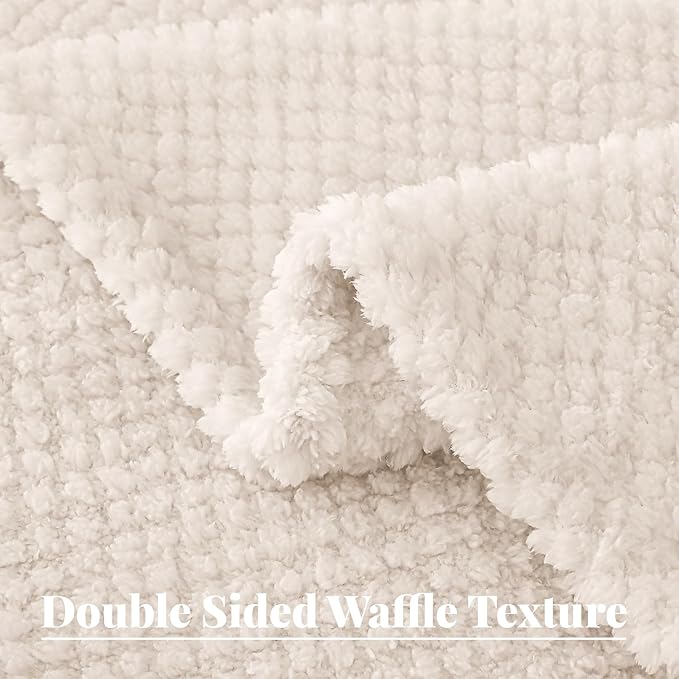 Whale Flotilla Extra Large Fuzzy Fleece Throw Blanket for Couch, 50x70 Inch Fluffy Warm Soft Jacquard Blankets for All Season, Lightweight and Cozy, Ivory
