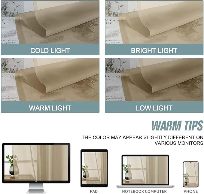 Taupe Sheer Curtains 90 Inches Long 2 Panels, Light Filtering Solid Sheer Curtains for Bedroom Living Room, Lightweight Soft Airy Window Voile Sheer Drapes, Dual Rod Pocket, 2x42Wx90L Inches