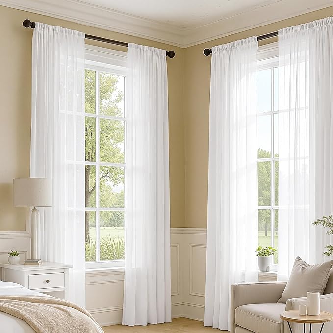 MIULEE White Sheer Curtains 80 Inches Long, 4 Panels Set, Light Filtering Voile Rod Pocket Drapes, Airy Soft Fabric Window Treatments for Living Room and Bedroom, 42 x 80 Inches