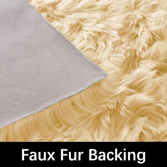 Latepis Rug for Living Room 6x8 Yellow Faux Fur Fluffy Rug Sheepskin Furry Rugs for Bedroom Shaggy Plush Rugs Home Décor, Rectangle