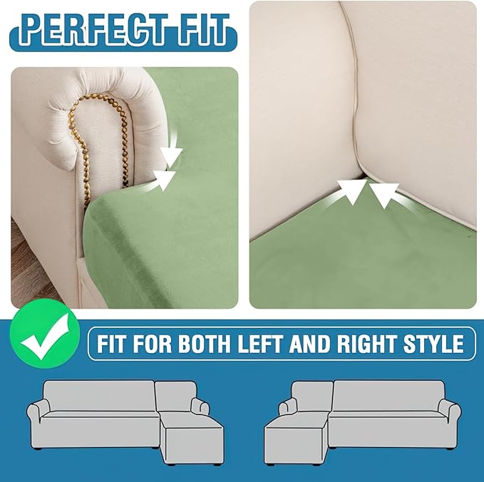 Couch Cover Stretch Velvet Sofa Cushion Cover 2-Piece - Elastic Washable Slipcover for Seat or Backrest, Couch Seat Covers for Sofas (Avocado Green)
