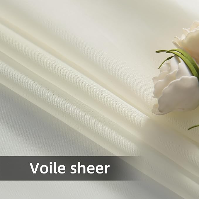 youleyar Solid Sheer Rod Pocket Curtain Voile Draperies 2 Panels White Beige Black Grey Coffee 38 Inch Width 84 Inch Long 1 Pair for Kitchen Bedroom Children Living Room Yard(Ivory,38Wｘ83L)