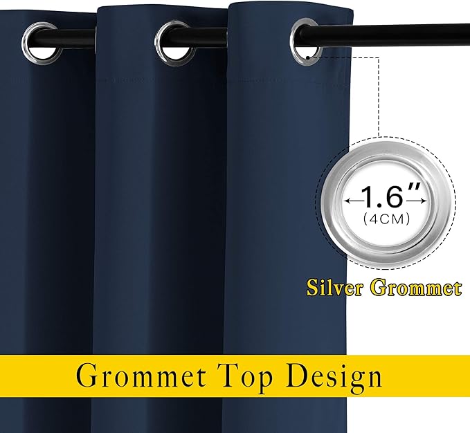 NICETOWN Navy Blue Blackout Curtains 102 inch Length, Grommet Energy Saving Thermal Drapes Sound Reducing Heat Blocking Window Treatments for Living Room, 2 Panels, W52 x L102