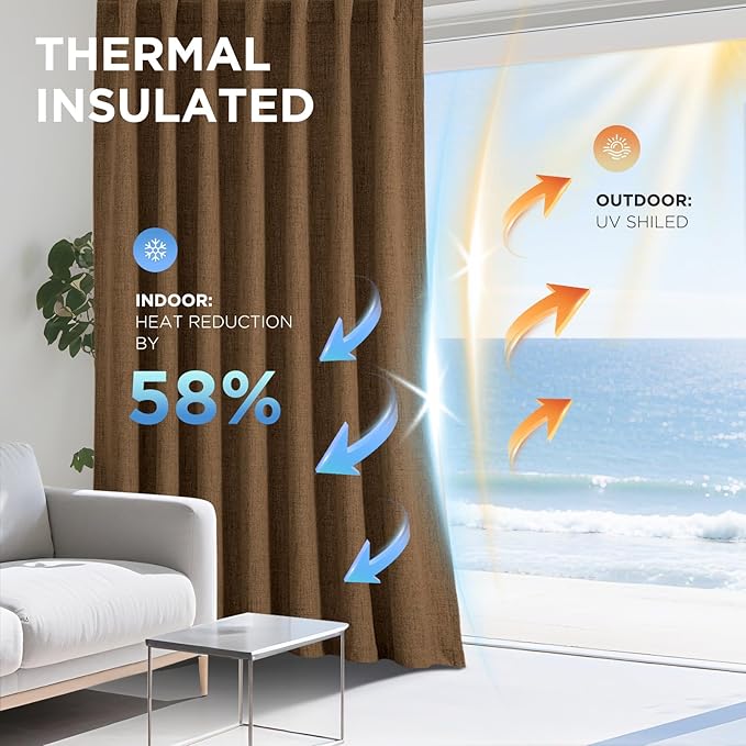 Joydeco Blackout Curtains for Bedroom - 100% Light Blocking 2 Panels Cappuccino Drapes 66" W x 90" L, Thermal Insulated Room Darkening Curtains, Linen Textured for Living Room, Rod Pocket & Back Tabs