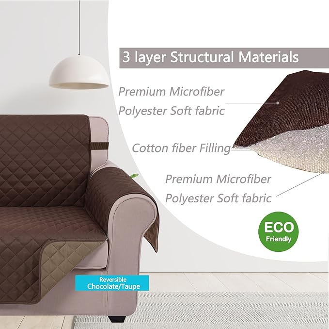U-NICE HOME Large Sofa Cover Reversible Couch Cover for Dogs Pets with Elastic Straps Water Resistant Furniture Protector for 4 Cushion Couch (Oversized Sofa, Chocolate/Taupe)
