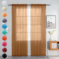 youleyar Solid Sheer Rod Pocket Curtain Voile Draperies 2 Panels White Beige Black Grey Ivory 52 Inch Width 72 Inch Long 1 Pair for Kitchen Bedroom Children Living Room Yard (Light Brown,52Wｘ72L)
