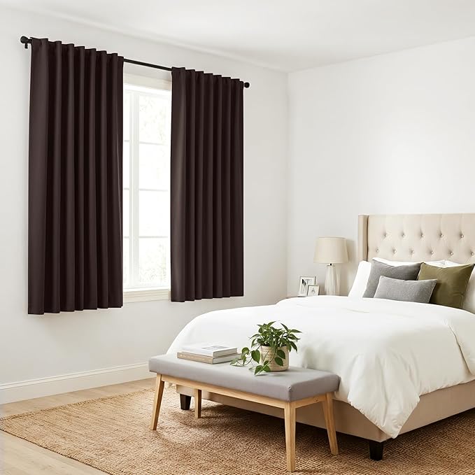 PONY DANCE Window Treatments Curtains - Blackout Drapery Thermal Insulated Curtain Panels with Back Tab Light Block for Bedroom Bathroom/Kitchen, 52 x 54 Inches, Brown, 2 Pieces