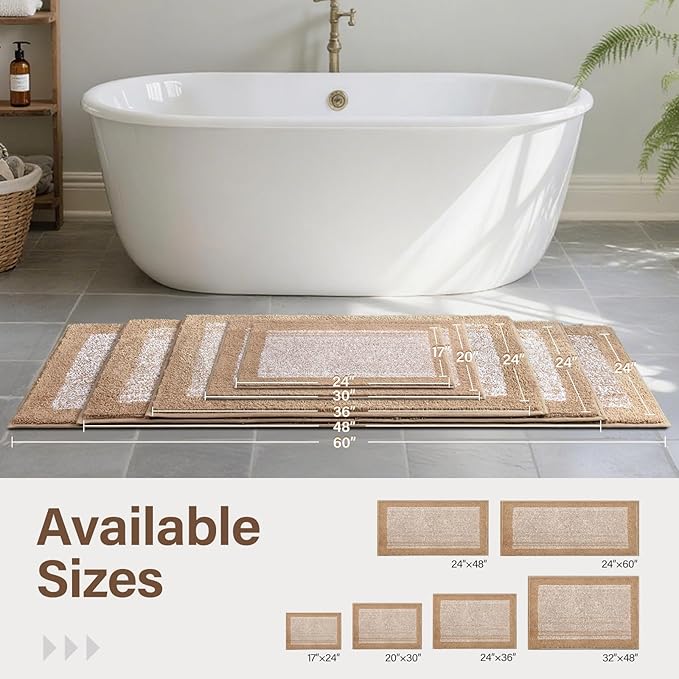 Bathroom Rugs 30x20 Non Slip Washable, Beige Bath Mat for Bathroom Floor Tub, Soft Absorbent Quick Dry Mats for Shower, Bathtub,Home Decor