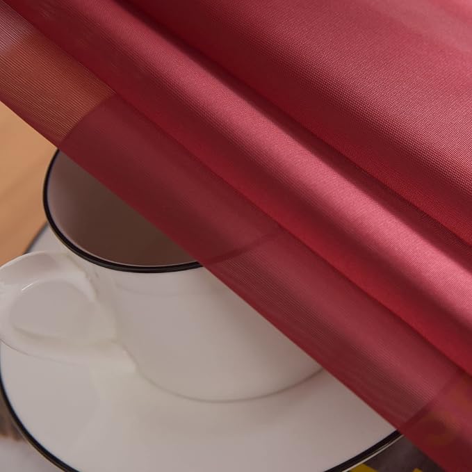 SpaceDresser Basic Rod Pocket Sheer Voile Window Curtain Panels Burgundy 1 Pair 2 Panels 52 Width 96 Inch Long for Kitchen Bedroom Children Living Room Yard(Burgundy,52 W x 96 L)