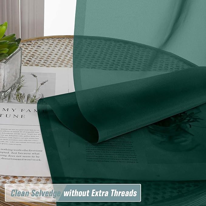 Green Sheer Curtains for Window 96 Inches Long 2 Panels, Soft Airy Voile Sheer Curtains for Living Room Bedroom, Dual Rod Pocket Elegant Window Drapes, Hunter Green, 2x42Wx96L Inches