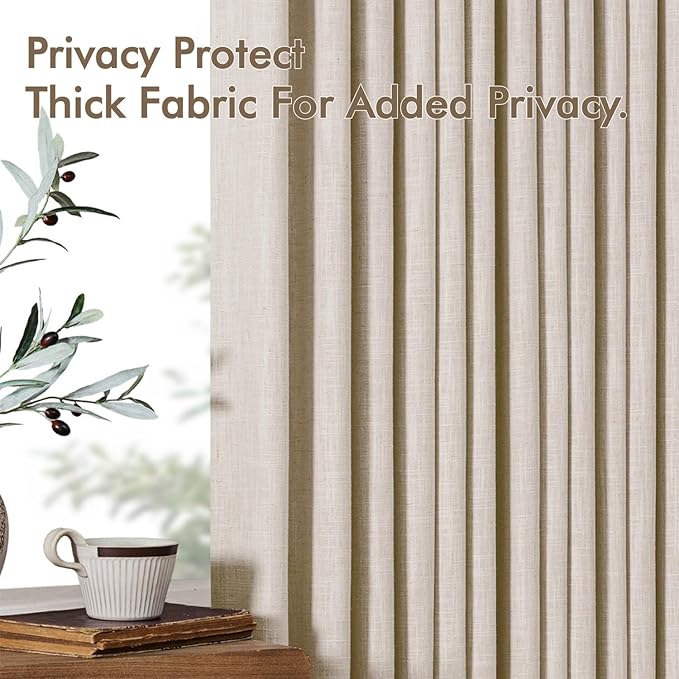 MIULEE Pinch Pleated Thick Linen Curtains 84 Inches Long 2 Panels for Living Room Bedroom, Linen Texture Memory Trained Pleat Drapes Back Tab Semi Sheer Privacy Neutral Ivory Cream Farmhouse Curtains
