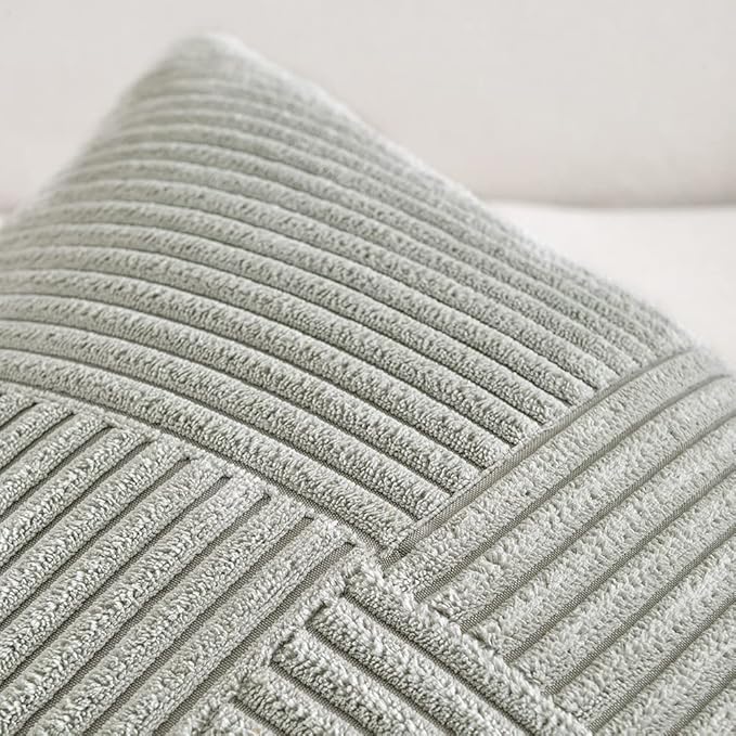 Fancy Homi 2 Packs Grey Long Lumbar Decorative Throw Pillow Covers 16x24 Inch for Couch Bed Sofa, Rustic Farmhouse Boho Home Decor, Soft Striped Corduroy Rectangle Accent Cushion Case 40x60 cm
