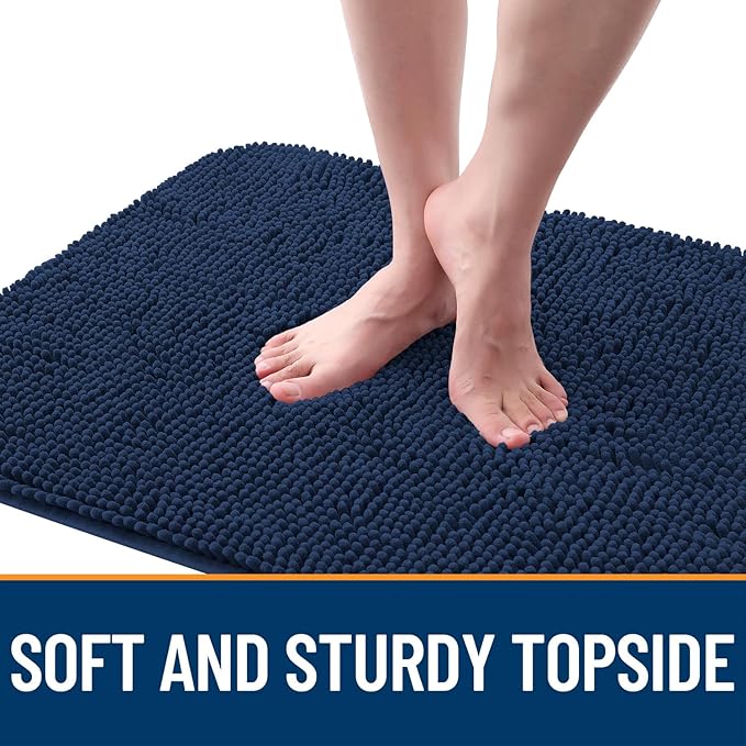 OLANLY Dog Door Mat for Muddy Paws 48x30, Absorbs Moisture and Dirt, Absorbent Non-Slip Washable Doormat, Quick Dry Chenille Mud Mat for Dogs, Entry Indoor Entryway Carpet for Inside Floor, Dark Blue