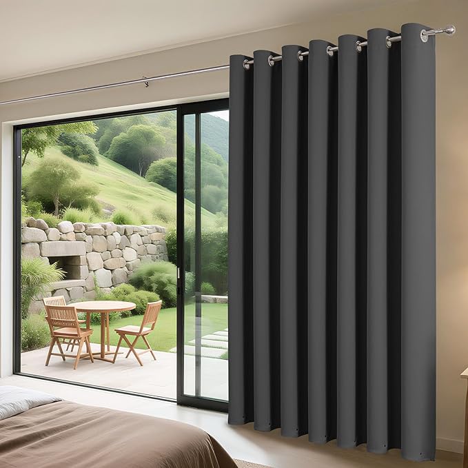 Joydeco Blackout Patio Sliding Door Curtains 108 Inches Long, Grommet Privacy Room Divider Curtains, Extra Wide Thermal Blackout Drapes for Bedroom Living Room (Grey, 60Wx108L, 1 Panel)