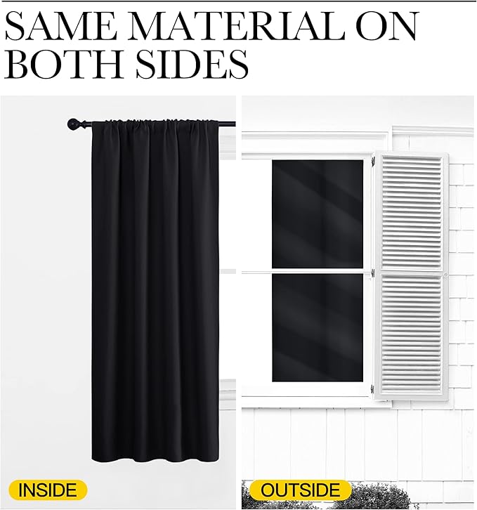 NICETOWN Black Out Window Curtains - Solid Home Decor Thermal Insulated Blackout Drapes/Draperies for Bedroom, Privacy Assured Window Treatment (2 Panels, 52 inches Wide by 95 inches Long)