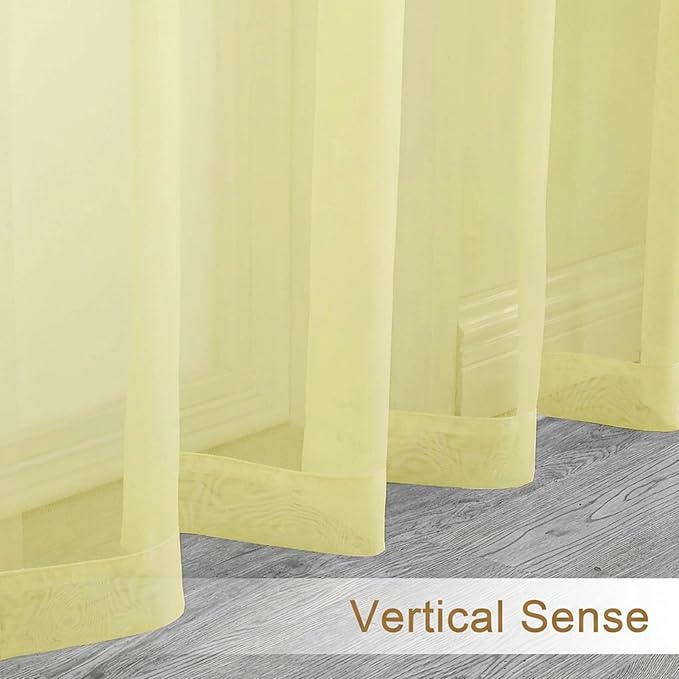 Chyhomenyc Sheer Curtains 90 inches Long 2 Panels - Light Filtering Soft Airy Solid Elegant Voile Window Treatment Drapes for Bedroom Living Room, 42Wx90L Inches, Light Yellow