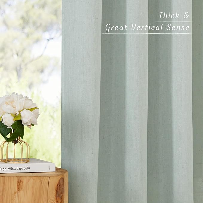 NICETOWN Linen 78 inch Curtains for Kitchen Window, Grommet Thick Flax Linen Sage Green Small Window Treatments Privacy Assured with Light Filtering for Cafe/Kids Room, W68 x L78, 2 Panels
