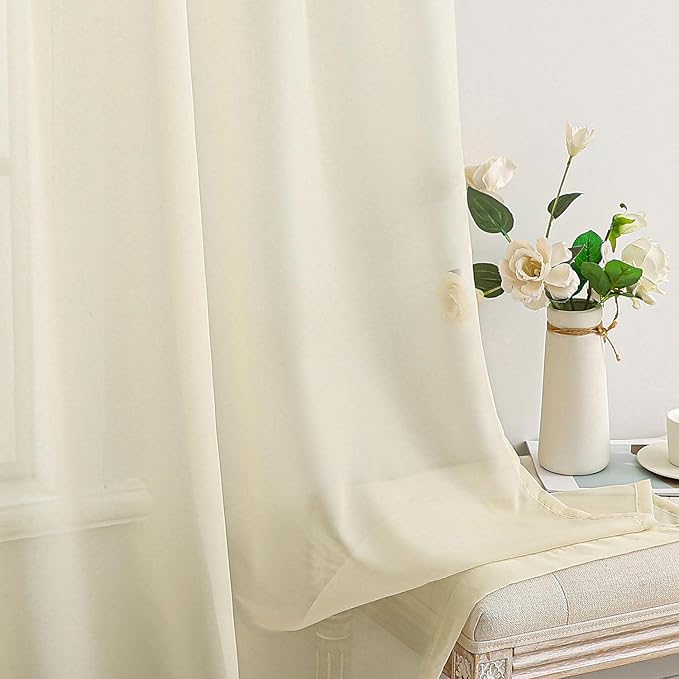 MIULEE 2 Panels Solid Color Light Cream Sheer Window Curtains Elegant Window Voile Panels/Drapes/Treatment for Bedroom Living Room (54 X 63 Inches Light Cream)