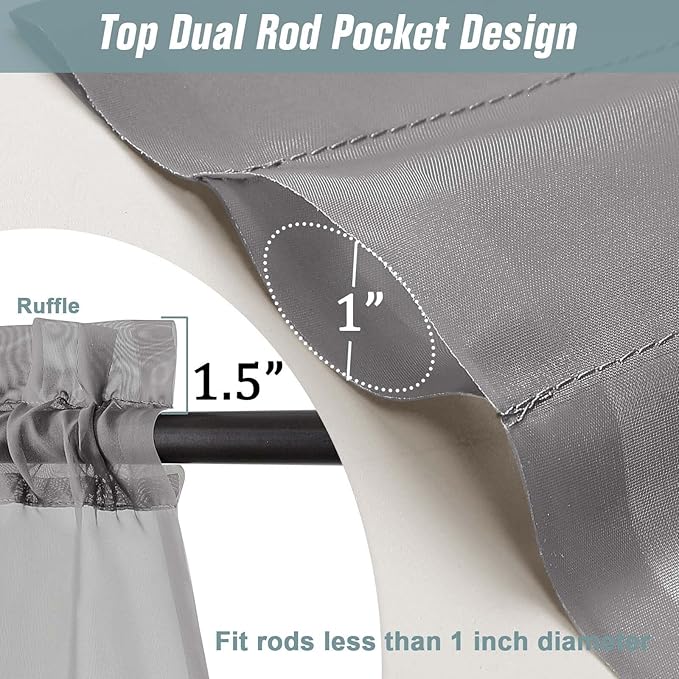 Grey Sheer Curtains for Window 96 Inches Long 2 Panels, Light Filtering Voile Sheer Curtains for Living Room Bedroom, Dual Rod Pocket Elegant Window Drapes, Charcoal Grey, 2x42Wx96L Inches