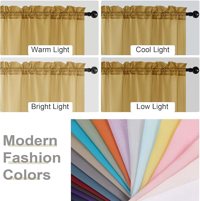 Extra Long Sheer Gold Curtains for Bedroom Living Room 120 Inches Long 2 Panels Set, Solid Soft Light Filtering Rod Pocket Sheer Window Curtains, Gold, Each 42" Wx120 L Inch