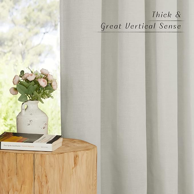 NICETOWN Gray Linen Curtains 108 inches Long for Living Room, Grommet Privacy Semi Sheer with Light Filtering Thick Flax Linen Drapes for Bedroom/Patio, W55 x L108, 2 Panels