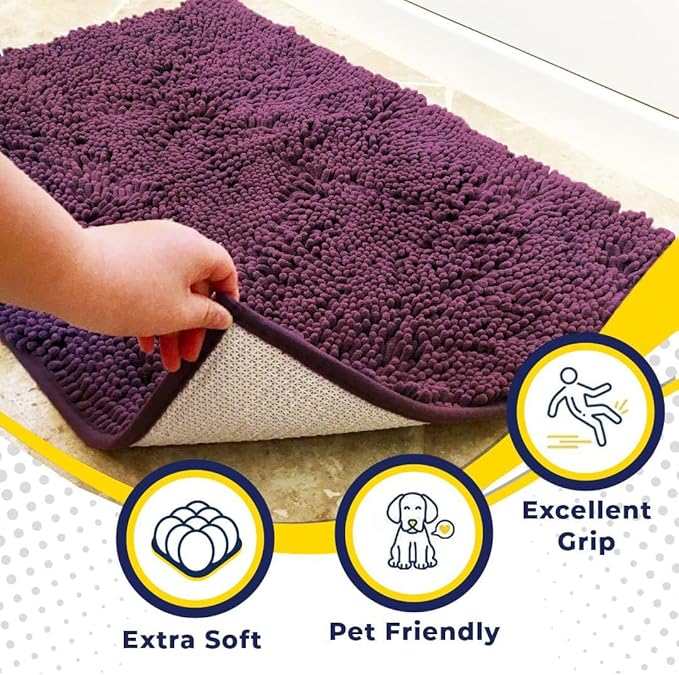 Muddy Mat® | Super Absorbent Door Mat Indoor, Microfiber Quick Dry Chenille Entryway Rug, Non-Slip Front Door Mat, Indoor Mats for Entryway, Machine Washable Pet Rug, Dark Purple 24" x 72"