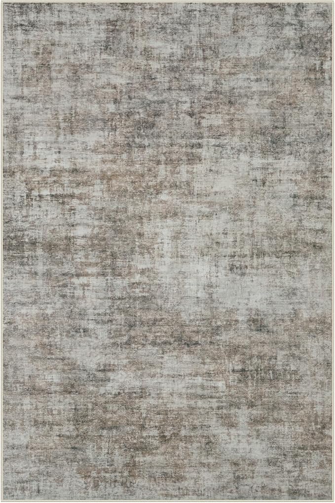 5x7 Area Rugs Washable Rug: Modern Abstract Living Room Rug Soft Anti-Skid Thin Carpet Indoor Floor Non-Shedding Carpets for Bedroom Dining Room Farmhouse Nursery Home Office Brown Black