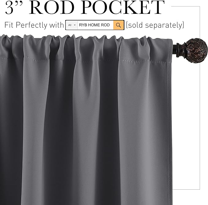 RYB HOME Blackout Curtains for Bedroom 84 inches Long 2 Panels Set, Privacy Thermal Insultaed Sunlignt Heat Blocking Drapes for Nursery Rental Room, Width 42 by Length 84, Grey