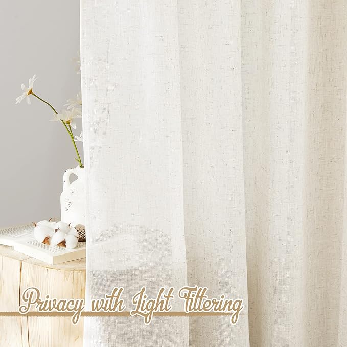 NICETOWN Linen Blend Living Room Curtains 84 inches Long, Grommet Flax Linen Burlap Semi Sheer Drapes Privacy with Light Through Window Treatments for Bedroom/Kids Room, W36 x L84