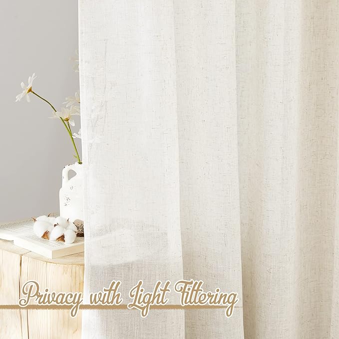 NICETOWN Natural Linen Curtains & Drapes 72 inches Length, Grommet Privacy with Light Filtering Drapes Flax Linen Blend Window Treatments for Farmhouse/Living Room, W36 x L72, 2 Panels