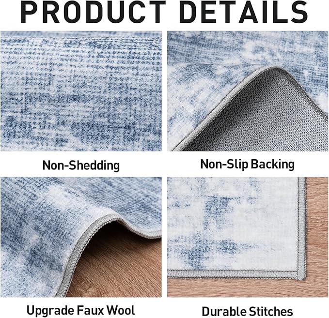 5x7 Area Rugs Washable Rug: Modern Abstract Living Room Rug Soft Anti-Skid Thin Carpet Indoor Floor Non-Shedding Carpets for Bedroom Dining Room Farmhouse Nursery Home Office - Blue White
