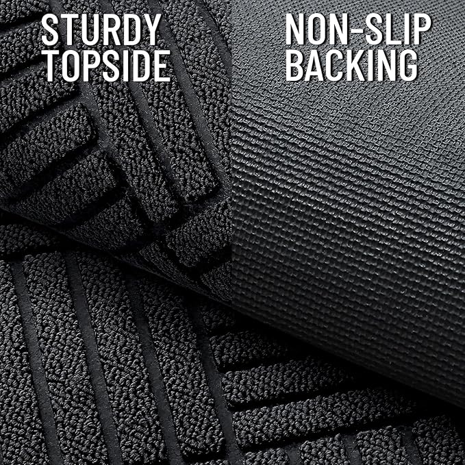 OLANLY Front Door Mat Outside Entrance 59x23, Absorbent, Heavy Duty Sturdy Natural Rubber Doormat Indoor Outdoor, Stain and Fade Resistant, Non-Slip Low Profile Floor Mat for Entryway, Black Diamond