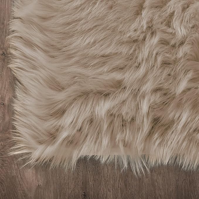 Latepis Washable Faux Fur 3x5 Area Rug Camel Beige Fluffy Shag Furry Sheepskin Rugs for Living Room Bedroom Dorm Plush Room Carpet Accent Rug Rectangle