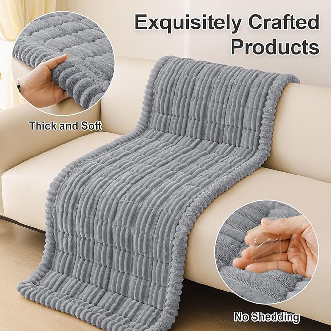 hyha Couch Covers for Dogs Washable, Non Slip Plush Dog Sofa Protectors, Fuzzy Pet Couch Covers for 3 Cushion Sofa Pet Friendly (Grey, 27.6" x 59")