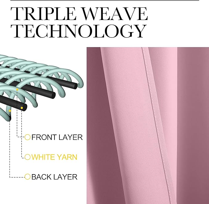 NICETOWN Blackout Curtains for Living Curtains, Rouge Pink, 2 Panels, 42 by 84, Room Darkening Window Curtain Panels, Easy-Care Solid Thermal Insulated Draperies/Drapes for Daughter Room