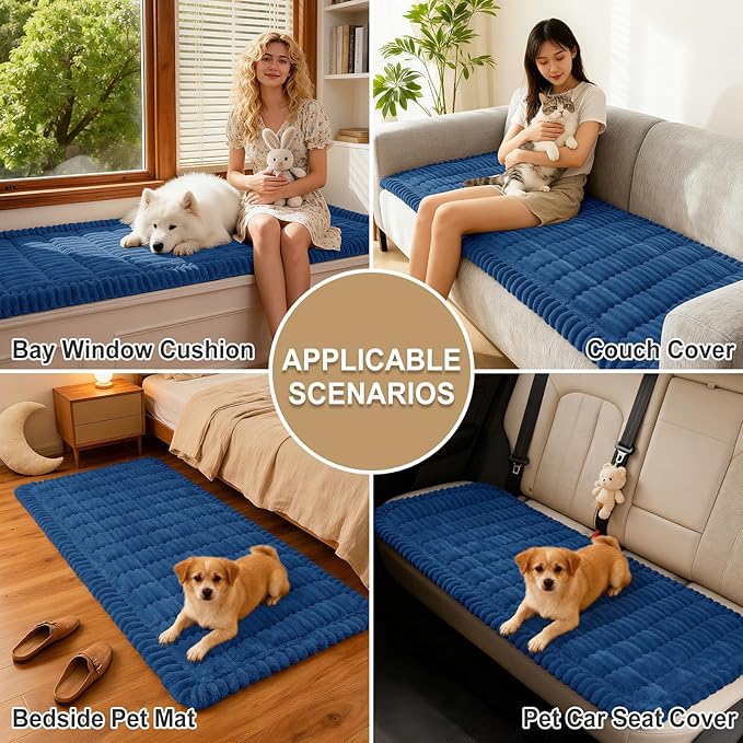 hyha Couch Covers for Dogs Washable, Non Slip Plush Dog Sofa Protectors, Fuzzy Pet Couch Covers for 3 Cushion Sofa Pet Friendly (Navy Blue, 27.6" x 70.9")