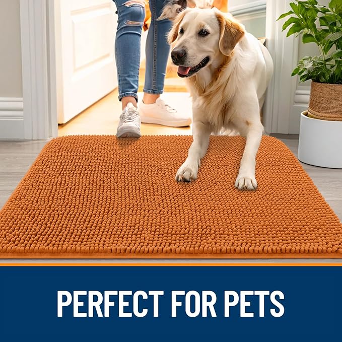 OLANLY Dog Door Mat for Muddy Paws 70x24, Absorbs Moisture and Dirt, Absorbent Non-Slip Washable Doormat, Quick Dry Chenille Mud Mat for Dogs, Entry Indoor Entryway Carpet for Inside Floor, Clay