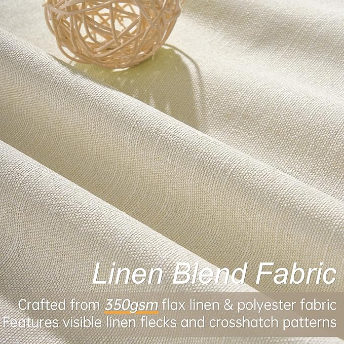 Cream Extra Long 132 Inch 100% Blackout Curtains for Livingroom Neutral Boho Linen Blend Farmhouse Curtain Drapes Sound Proof Drapes Privacy Ceiling Track Villa Bedroom 11Ft(W52 xL132 2 Panels)
