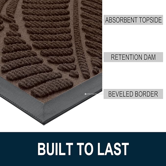 Colorxy Waterproof Doormat, Sturdy Natural Rubber Front Door Mats, Non Slip Low Profile Indoor Outdoor Entrance Mat, Stain Resistant Easy Clean Floor Mat for Patio or Entryway, 59''x36'', Dark Brown