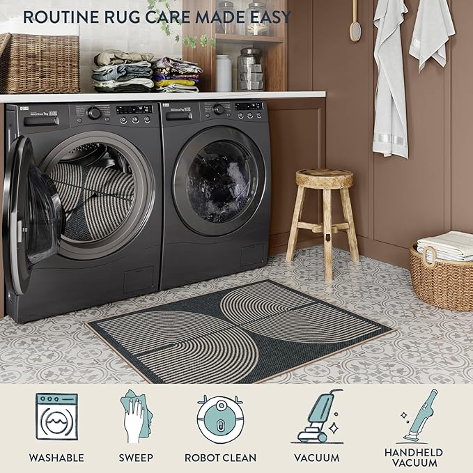 Lahome Enfys Rainbow Easy Jute Rug, 32"x48" Door Mat Black Indoor Outdoor Neutral Entryway Rug, Farmhouse Non Slip Non Shedding Lightweight Kitchen Mats for Floor Entrance