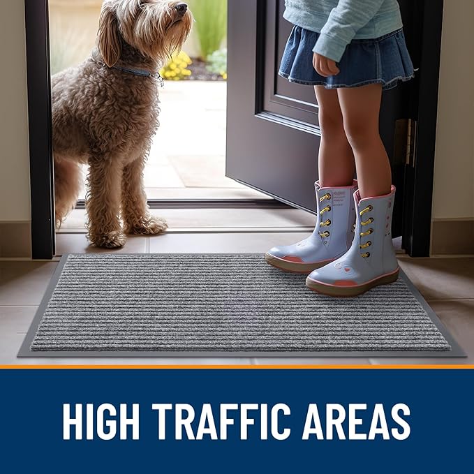 OLANLY Front Door Mat Indoor Outdoor Entrance, 2-Pack 71 x 47 Inch, Waterproof Heavy Duty Doormat, Fade Resistant, Low Profile, Easy Clean Patio Porch Welcome Floor Mats for Entry, Light Gray