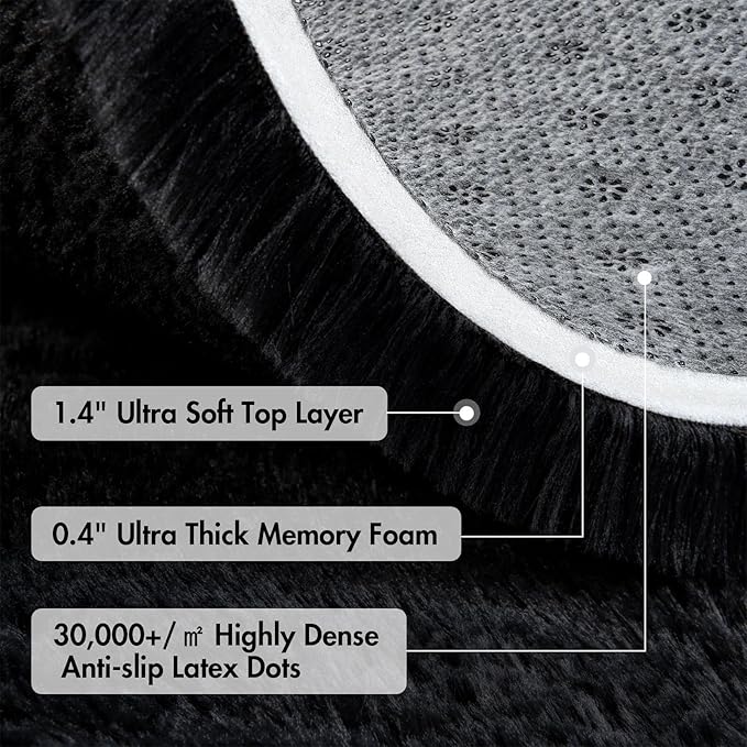 9x12 Ft Large Shag Black Rug for Living Room, Ultra Soft Fluffy Furry Area Rugs for Bedroom Indoor Floor, Aesthetic Carpet for Kids Home Decor